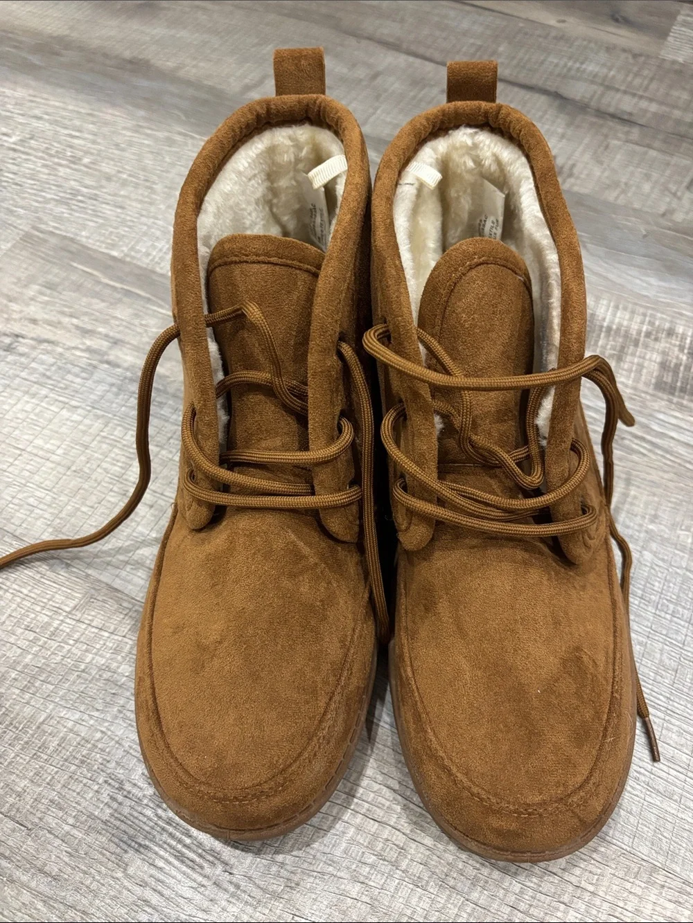 White Mountain Mens Brown Suede Lace-Up Faux Fur Lined Boots
